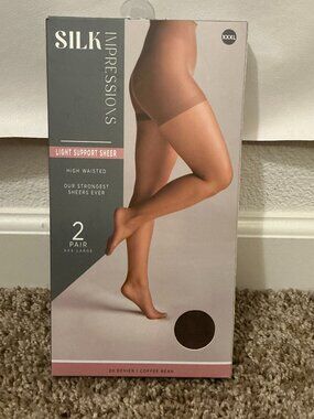 Silk Impressions XXXL 2 Pair 15 Denier Coffee Bean High Waist Pantyhose NEW NWT